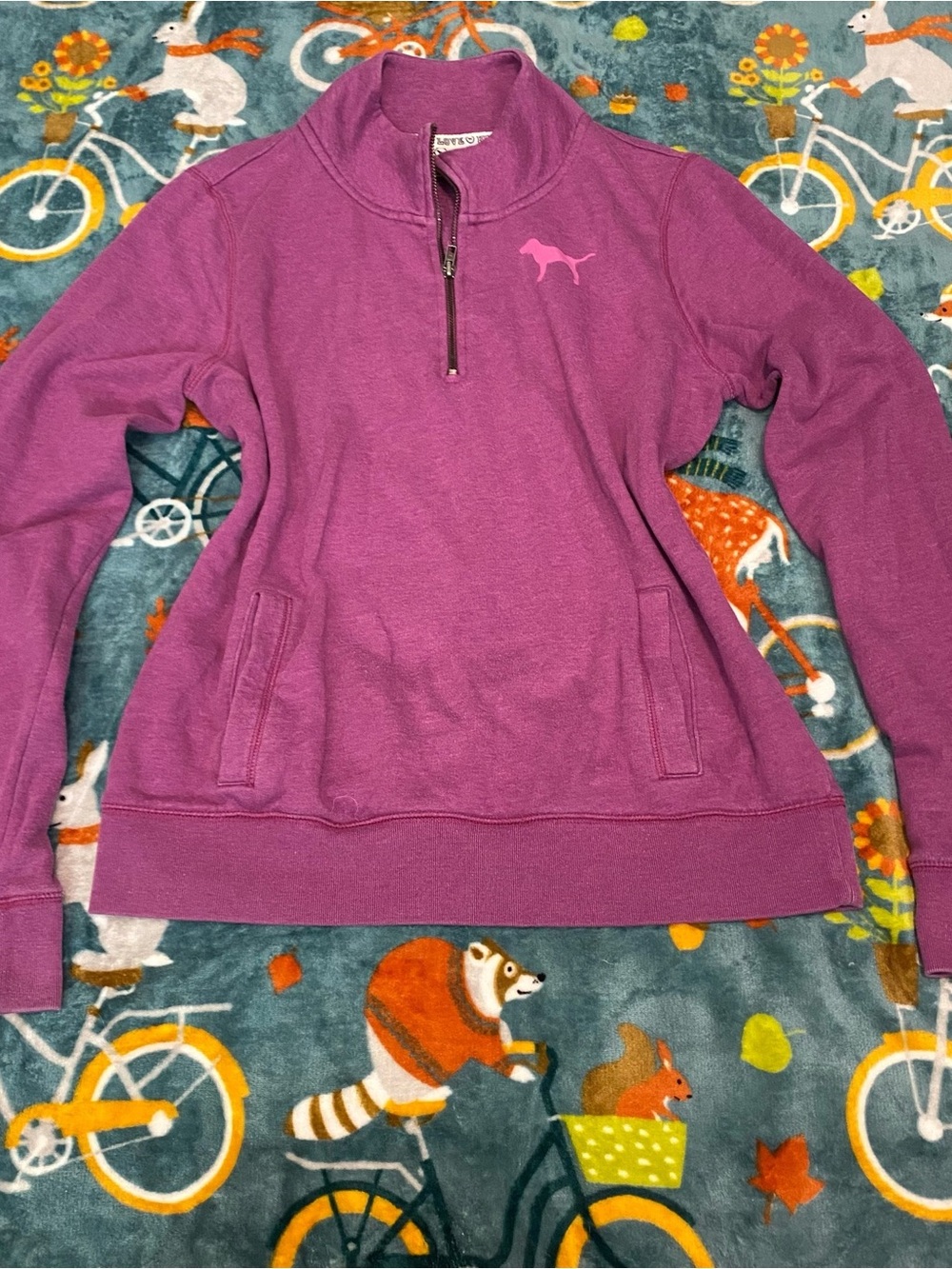 PINK Victoria's Secret Magenta Pink Quarter-Zip Pullover